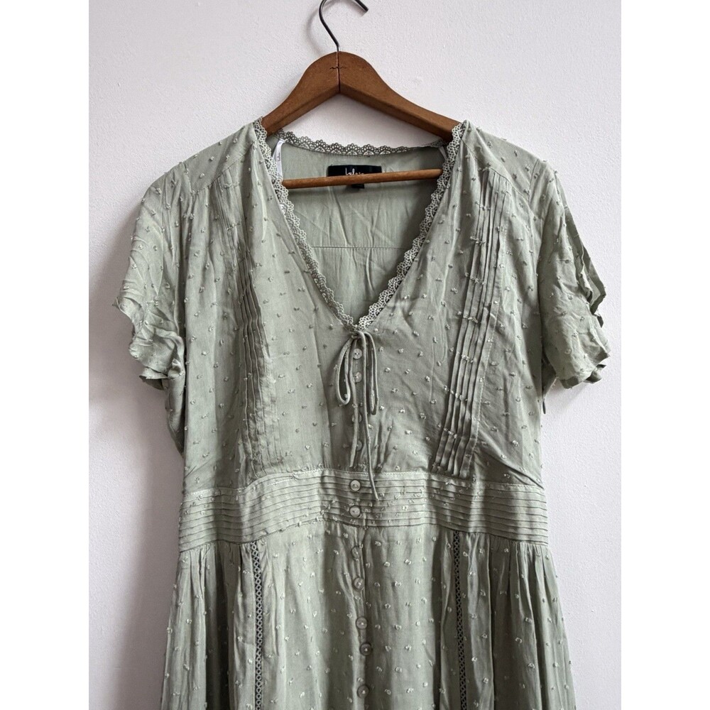 NWT Lulus Completely In Love Swiss Dot Button-Front Maxi Dress Sage Green Sz m - Picture 3 of 12